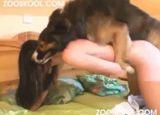 Bestiality sex with a thin brunette fucked happily